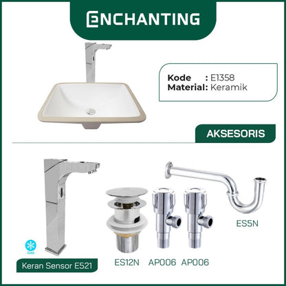 ENCHANTING Wastafel Tanam Meja UnderMount Washtafel Kamar Mandi Cuci Tangan under mount Putih Modern Minimalis Material Keramik Europe Enchanting E1358