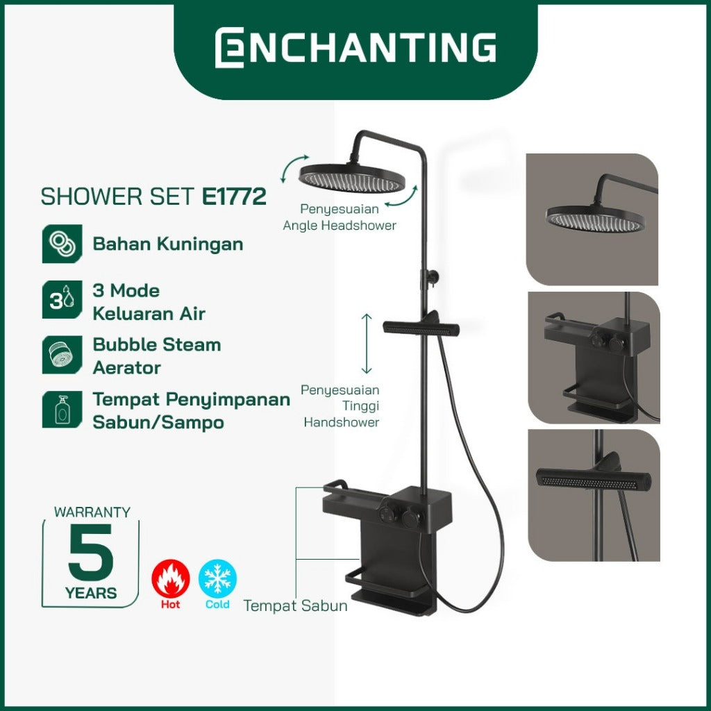 ENCHANTING Shower Set Tiang Mandi Bathroom Kran Panas Dingin Kokoh Modern Minimalis E1772