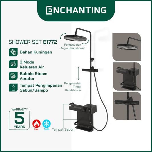 ENCHANTING Shower Set Tiang Mandi Bathroom Kran Panas Dingin Kokoh Modern Minimalis E1772