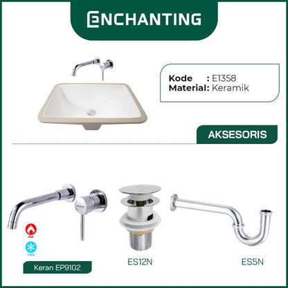ENCHANTING Wastafel Tanam Meja UnderMount Washtafel Kamar Mandi Cuci Tangan under mount Putih Modern Minimalis Material Keramik Europe Enchanting E1358