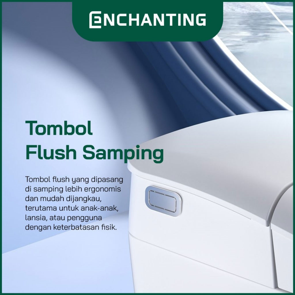 ENCHANTING Smart Toilet/Kloset Tanpa Listrik Duduk Pintar Soft Close Cover Jarak AS 30 cm Automatic White Bergaransi E019