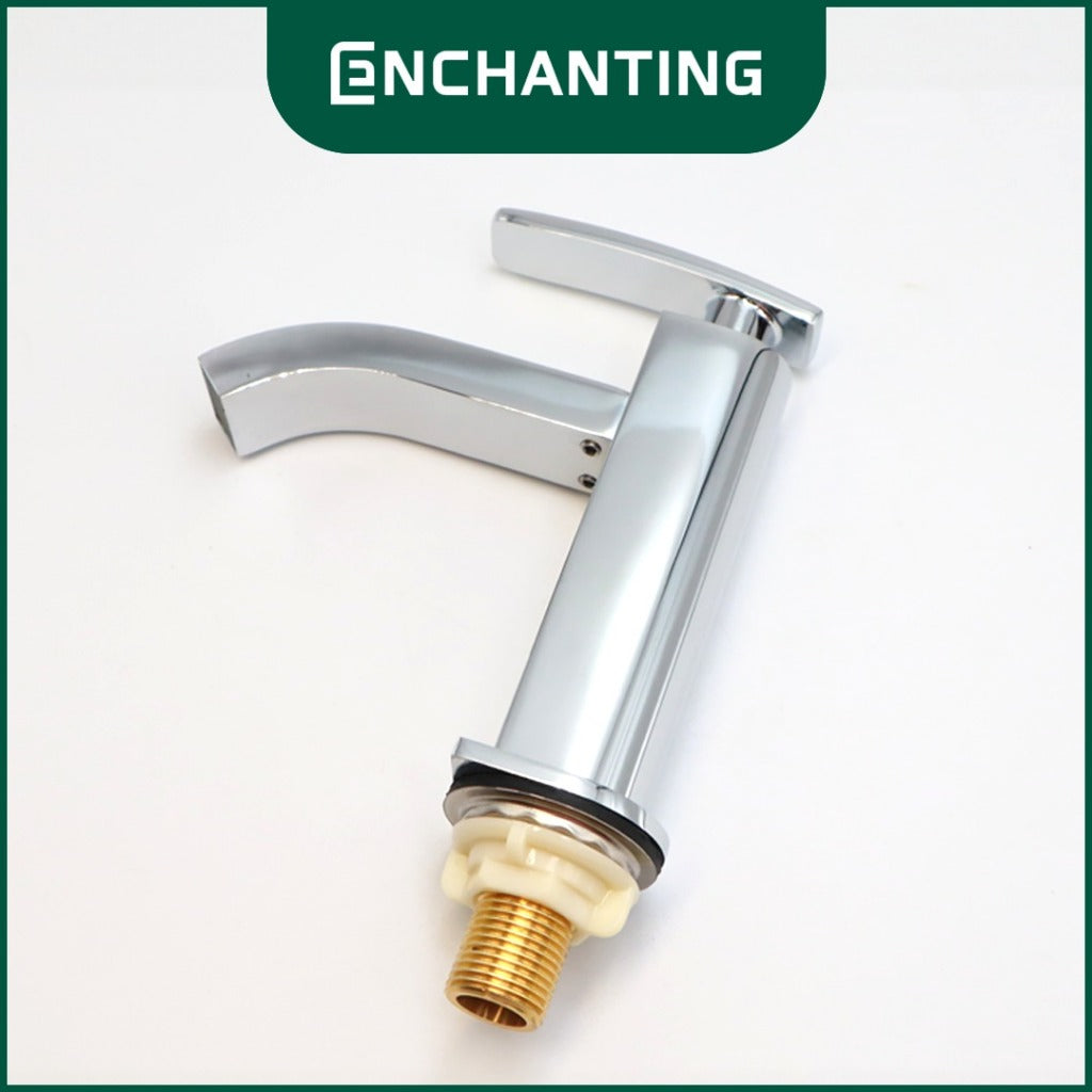 ENCHANTING Keran Air Wastafel Tanam Dingin Chrome Brass Kuningan Kran Air Tinggi E186
