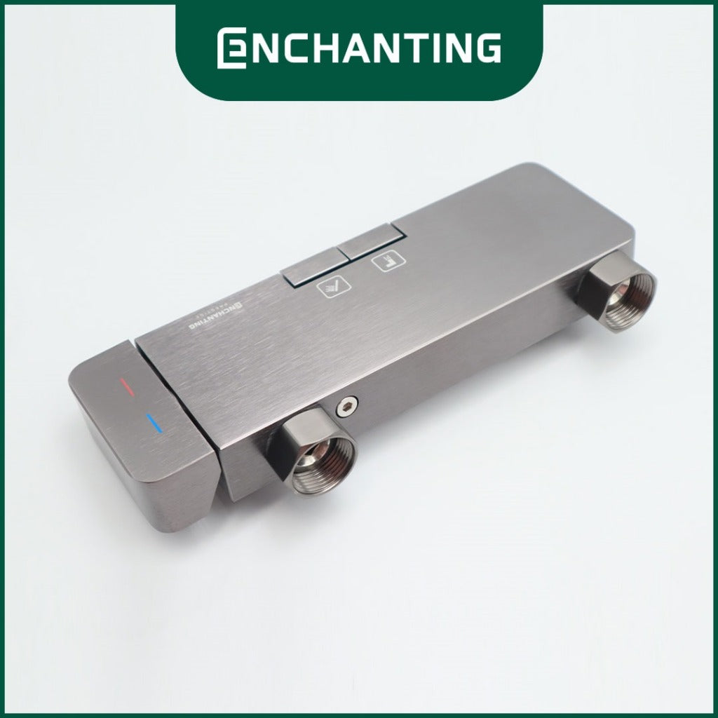 ENCHANTING Shower Brushed Gunmetal Grey Air Panas Dingin Brass Material Mode Air Terjun Piano Button EP1607