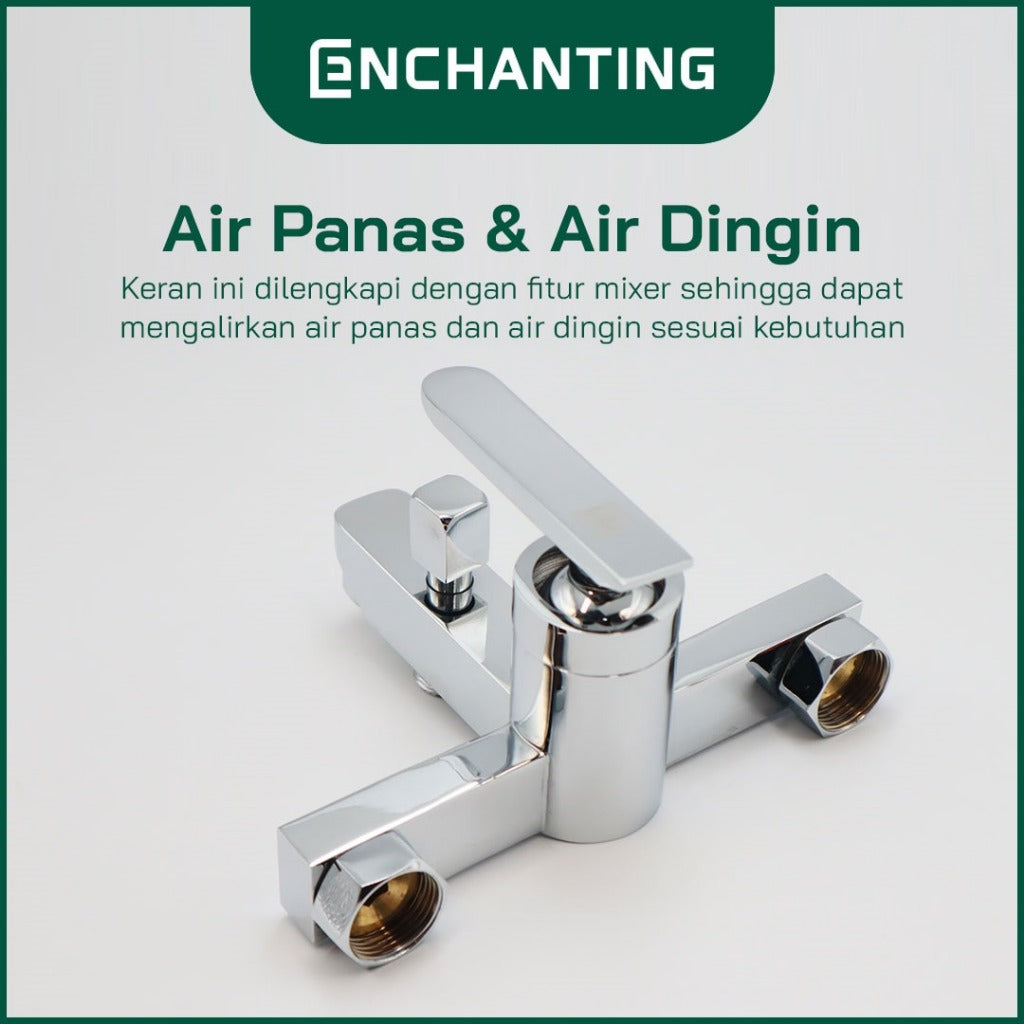 ENCHANTING Kran Shower Mixer / Keran Tembok Air Panas Dingin Brass Material Chrome Plating With  Bubble Stream Aerator Keran Air Tinggi E401