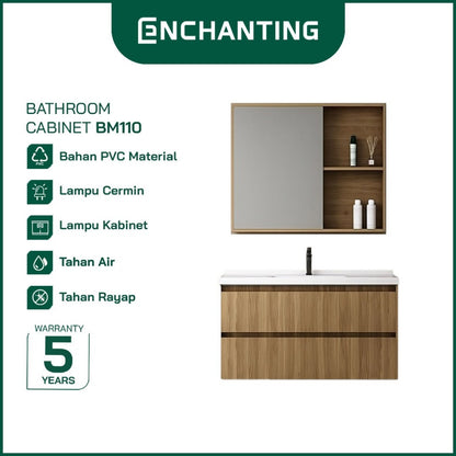 ENCHANTING Bathroom Cabinet/Kabinet Kamar Mandi Gantung PVC Material Waterproof Tahan Rayap Lampu LED Cream Cokelat Hitam BM109 BM110 BM111