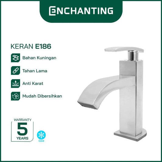ENCHANTING Keran Air Wastafel Tanam Dingin Chrome Brass Kuningan Kran Air Tinggi E186