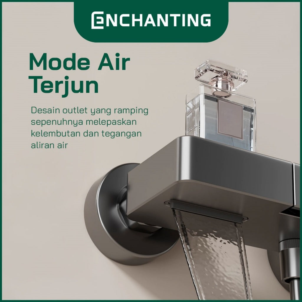 ENCHANTING Shower Brushed Gunmetal Grey Air Panas Dingin Brass Material Mode Air Terjun Piano Button EP1607