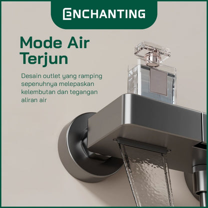 ENCHANTING Shower Brushed Gunmetal Grey Air Panas Dingin Brass Material Mode Air Terjun Piano Button EP1607