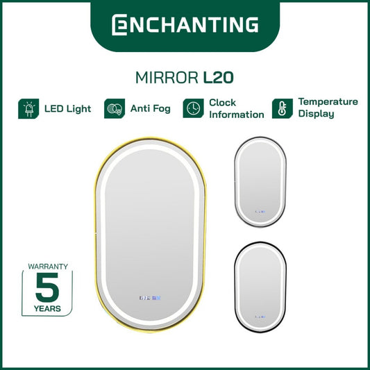 ENCHANTING Cermin/Mirror Oval LED Digital Black Golden Gun Grey Sensor Kaca Wastafel Europe Enchanting L20
