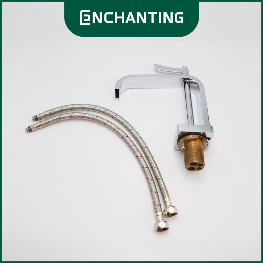 ENCHANTING Keran Air Wastafel Tanam Panas Dingin Chrome Kuningan Kran Air Tinggi E305