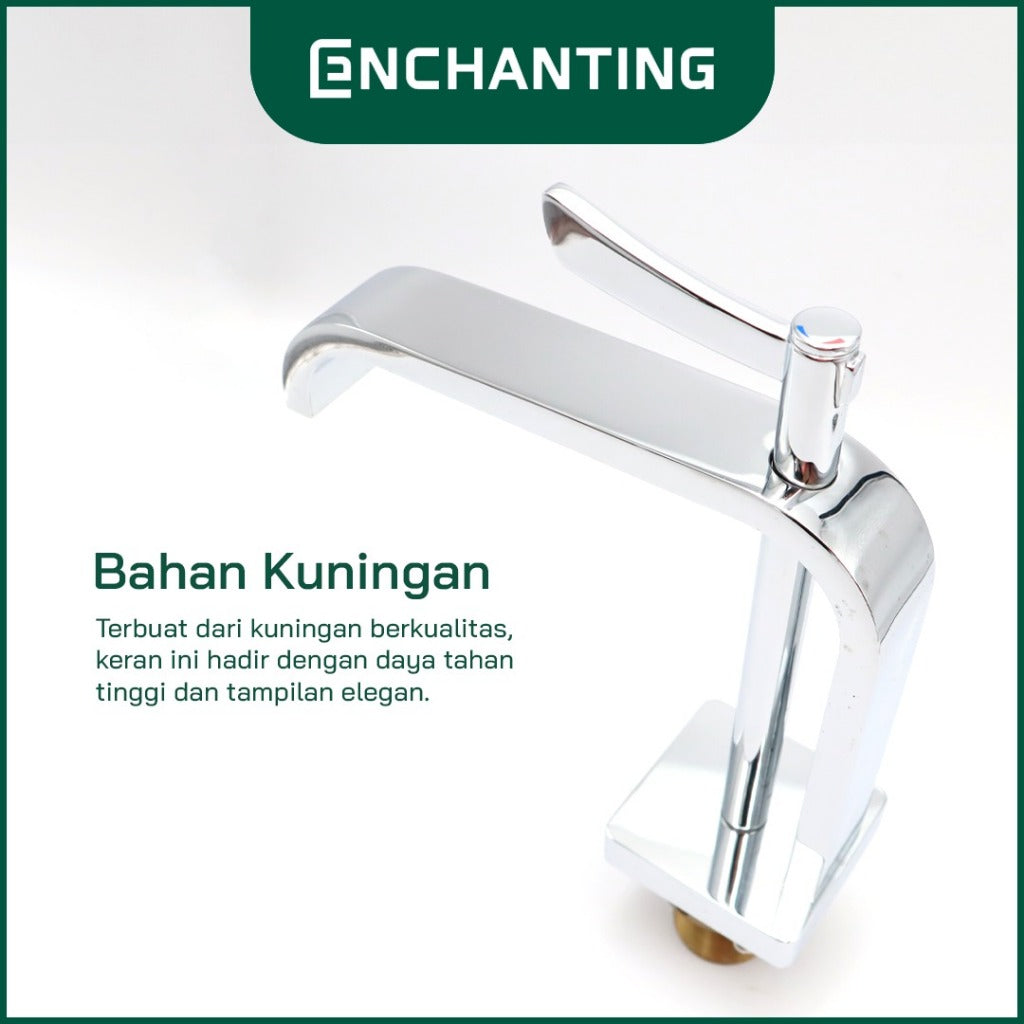 ENCHANTING Keran Air Wastafel Tanam Panas Dingin Chrome Kuningan Kran Air Tinggi E305