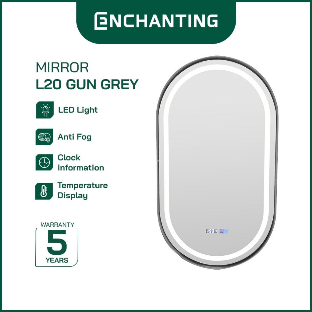 ENCHANTING Cermin/Mirror Oval LED Digital Black Golden Gun Grey Sensor Kaca Wastafel Europe Enchanting L20