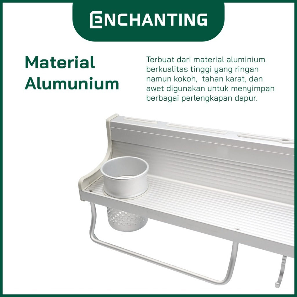 ENCHANTING Rak Dapur Dinding Material Alumunium Minimalis Tebal Kokoh 6 Hook Europe Enchanting EE188