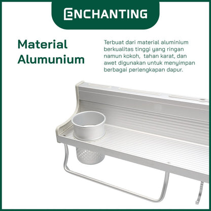 ENCHANTING Rak Dapur Dinding Material Alumunium Minimalis Tebal Kokoh 6 Hook Europe Enchanting EE188