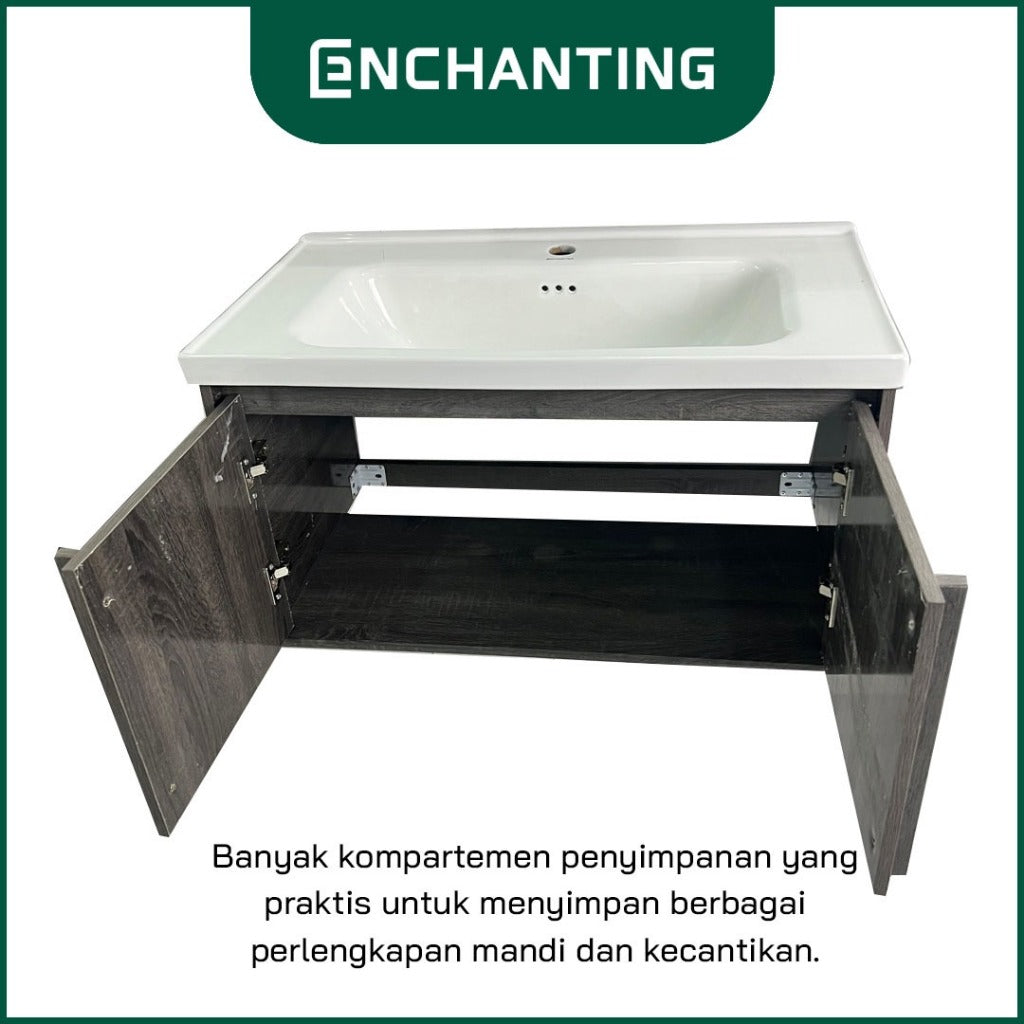 ENCHANTING Bathroom Cabinet/Kabinet Kamar Mandi Gantung PVC Material Waterproof Tahan Rayap Lampu LED Cream Cokelat Hitam BM109 BM110 BM111