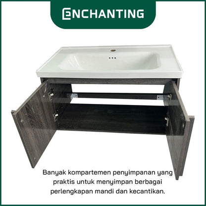 ENCHANTING Bathroom Cabinet/Kabinet Kamar Mandi Gantung PVC Material Waterproof Tahan Rayap Lampu LED Cream Cokelat Hitam BM109 BM110 BM111