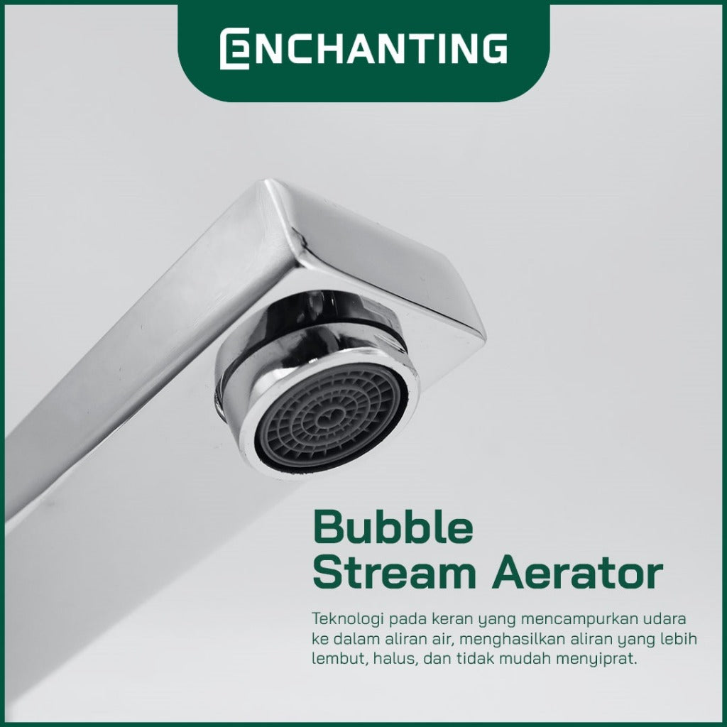 ENCHANTING Mulut Kran Air Tembok Kamar Mandi Chrome Air Panas Dingin Stainless Steel E121S