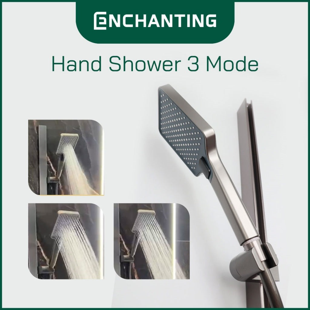 ENCHANTING Shower Brushed Gunmetal Grey Air Panas Dingin Brass Material Mode Air Terjun Piano Button EP1607