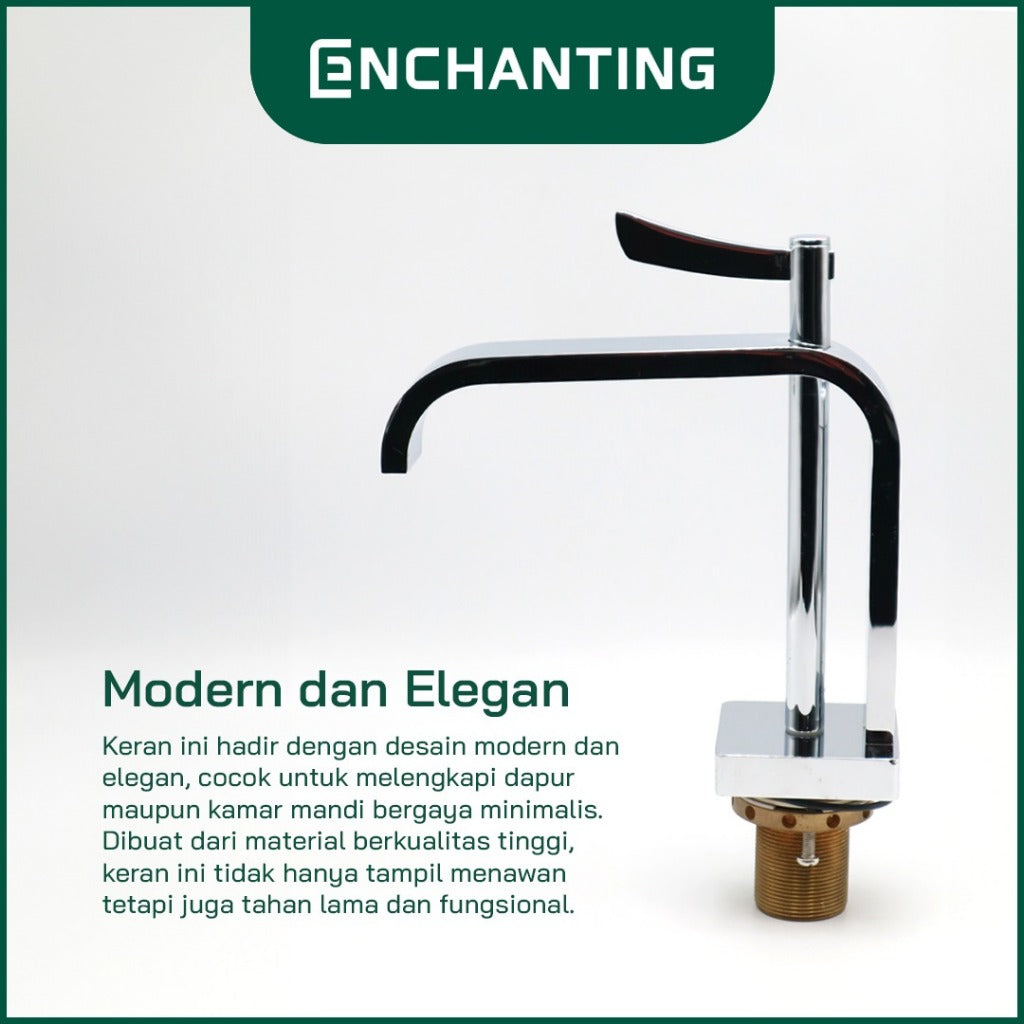 ENCHANTING Keran Air Wastafel Tanam Panas Dingin Chrome Kuningan Kran Air Tinggi E305