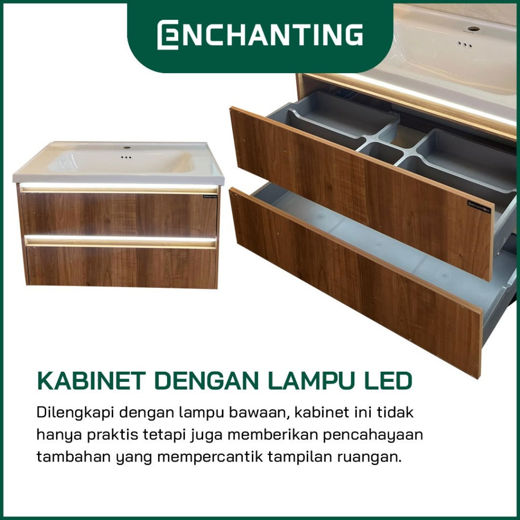 ENCHANTING Bathroom Cabinet/Kabinet Kamar Mandi Gantung PVC Material Waterproof Tahan Rayap Lampu LED Cream Cokelat Hitam BM109 BM110 BM111