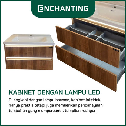 ENCHANTING Bathroom Cabinet/Kabinet Kamar Mandi Gantung PVC Material Waterproof Tahan Rayap Lampu LED Cream Cokelat Hitam BM109 BM110 BM111