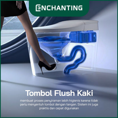 ENCHANTING Smart Toilet/Kloset Tanpa Listrik Duduk Pintar Soft Close Cover Jarak AS 30 cm Automatic White Bergaransi E019