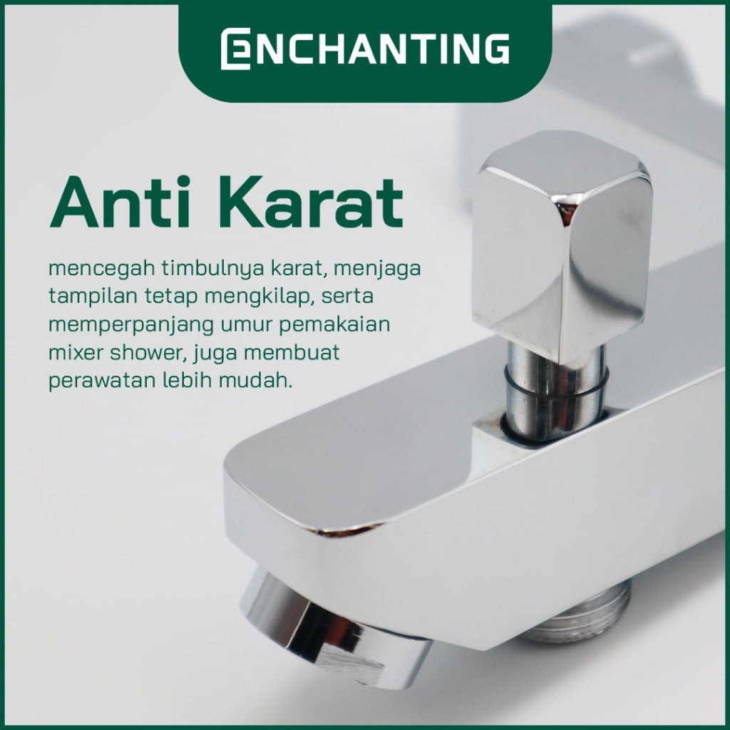 ENCHANTING Kran Shower Mixer / Keran Tembok Air Panas Dingin Brass Material Chrome Plating With  Bubble Stream Aerator Keran Air Tinggi E401