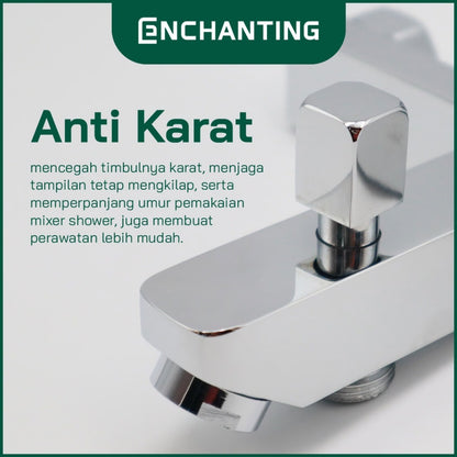 ENCHANTING Kran Shower Mixer / Keran Tembok Air Panas Dingin Brass Material Chrome Plating With  Bubble Stream Aerator Keran Air Tinggi E401
