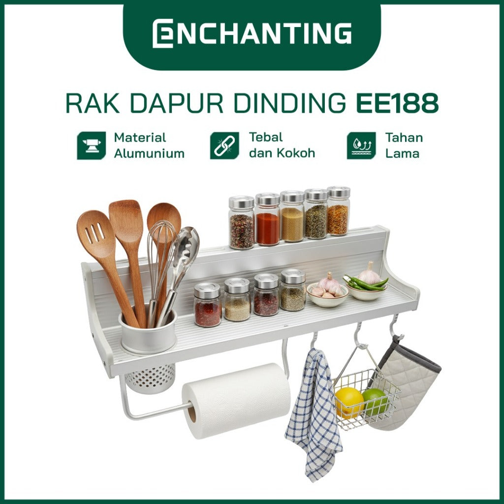 ENCHANTING Rak Dapur Dinding Material Alumunium Minimalis Tebal Kokoh 6 Hook Europe Enchanting EE188