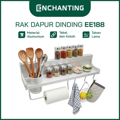 ENCHANTING Rak Dapur Dinding Material Alumunium Minimalis Tebal Kokoh 6 Hook Europe Enchanting EE188