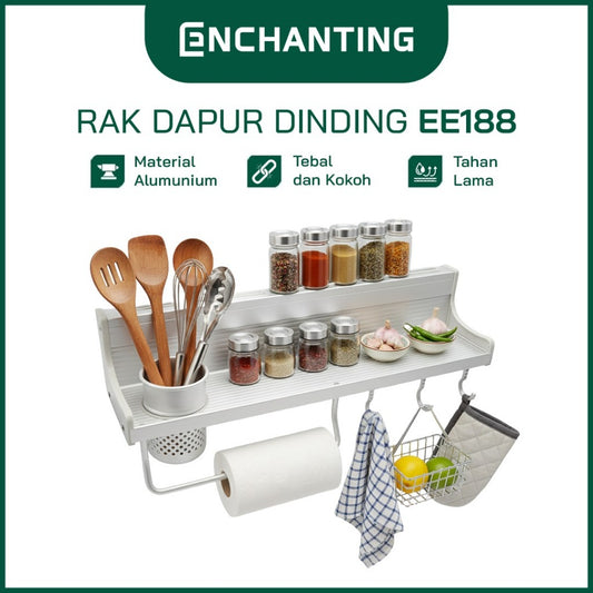ENCHANTING Rak Dapur Dinding Material Alumunium Minimalis Tebal Kokoh 6 Hook Europe Enchanting EE188