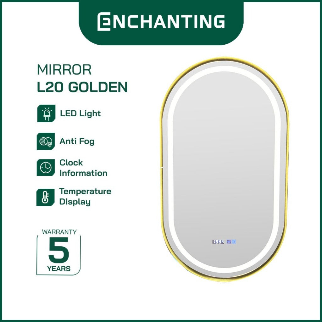 ENCHANTING Cermin/Mirror Oval LED Digital Black Golden Gun Grey Sensor Kaca Wastafel Europe Enchanting L20
