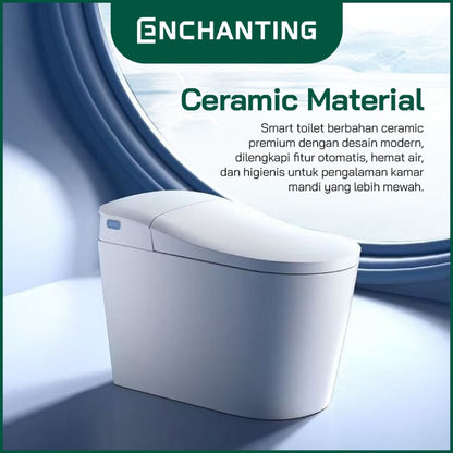 ENCHANTING Smart Toilet/Kloset Tanpa Listrik Duduk Pintar Soft Close Cover Jarak AS 30 cm Automatic White Bergaransi E019