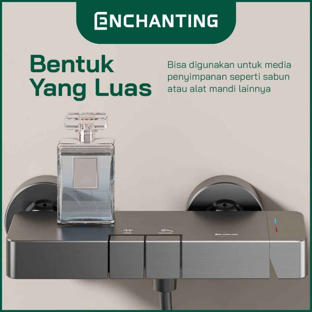 ENCHANTING Shower Brushed Gunmetal Grey Air Panas Dingin Brass Material Mode Air Terjun Piano Button EP1607