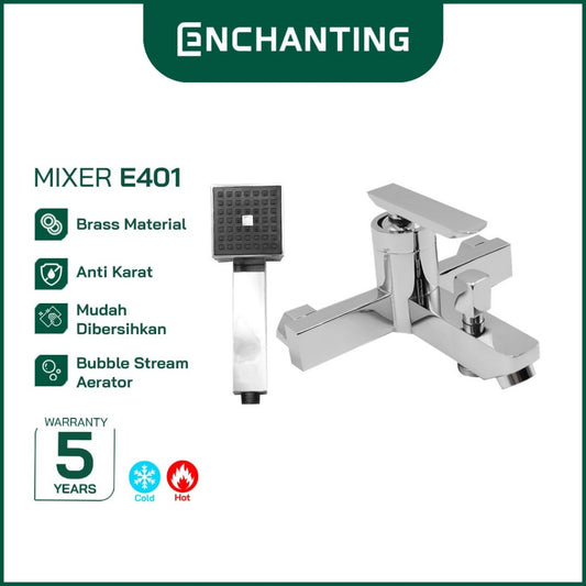 ENCHANTING Kran Shower Mixer / Keran Tembok Air Panas Dingin Brass Material Chrome Plating With  Bubble Stream Aerator Keran Air Tinggi E401