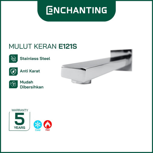 ENCHANTING Mulut Kran Air Tembok Kamar Mandi Chrome Air Panas Dingin Stainless Steel E121S