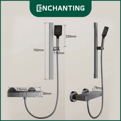 ENCHANTING Shower Brushed Gunmetal Grey Air Panas Dingin Brass Material Mode Air Terjun Piano Button EP1607