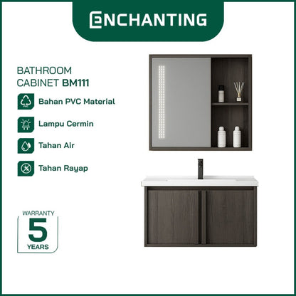 ENCHANTING Bathroom Cabinet/Kabinet Kamar Mandi Gantung PVC Material Waterproof Tahan Rayap Lampu LED Cream Cokelat Hitam BM109 BM110 BM111