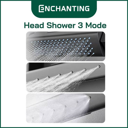 ENCHANTING Shower Set Tiang Gunmetal Grey Keran Air Panas Dingin 3 Mode Air Brass Material Mode Air Terjun EP9105