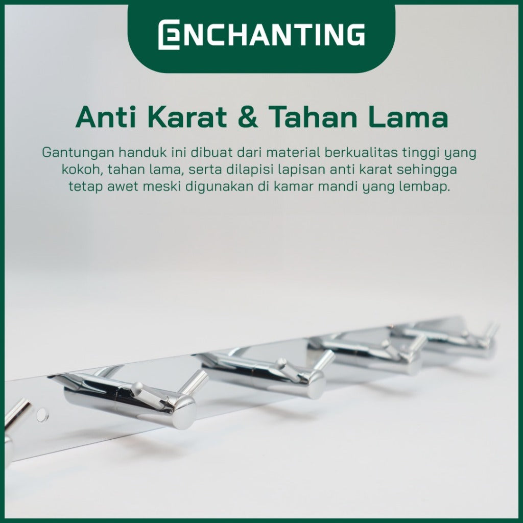 ENCHANTING Gantungan Baju Handuk Kamar Mandi Chrome Robe Hook Stainless Steel 5 Hook Minimalis Tahan Lama Europe Enchanting E162 - 5 Hook