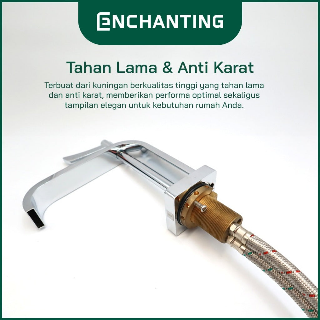 ENCHANTING Keran Air Wastafel Tanam Panas Dingin Chrome Kuningan Kran Air Tinggi E305