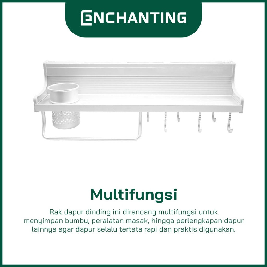 ENCHANTING Rak Dapur Dinding Material Alumunium Minimalis Tebal Kokoh 6 Hook Europe Enchanting EE188