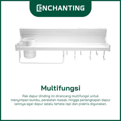 ENCHANTING Rak Dapur Dinding Material Alumunium Minimalis Tebal Kokoh 6 Hook Europe Enchanting EE188
