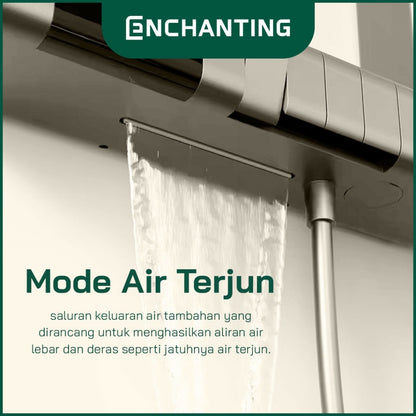 ENCHANTING Shower Set Tiang Gunmetal Grey Keran Air Panas Dingin 3 Mode Air Brass Material Mode Air Terjun EP9105