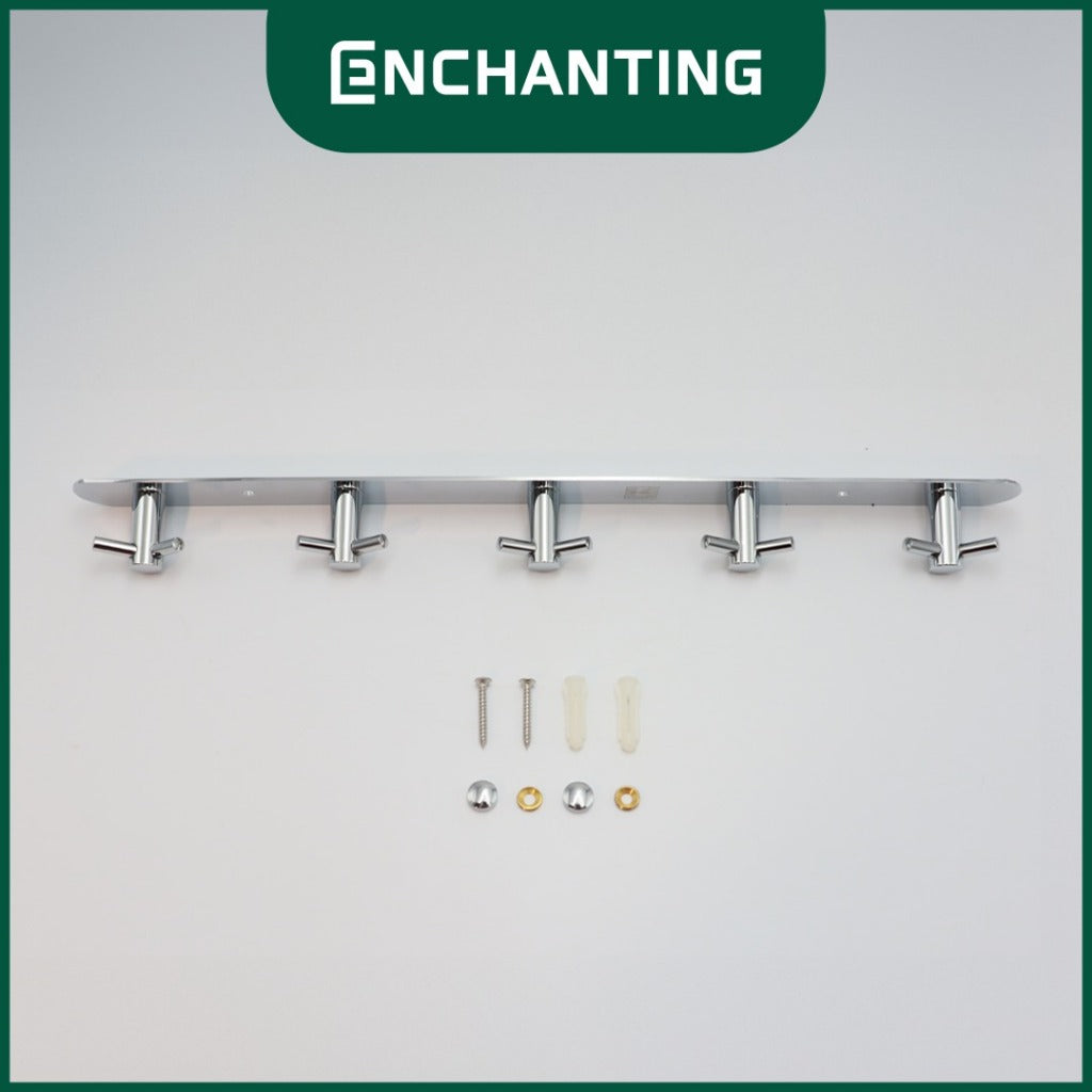 ENCHANTING Gantungan Baju Handuk Kamar Mandi Chrome Robe Hook Stainless Steel 5 Hook Minimalis Tahan Lama Europe Enchanting E162 - 5 Hook