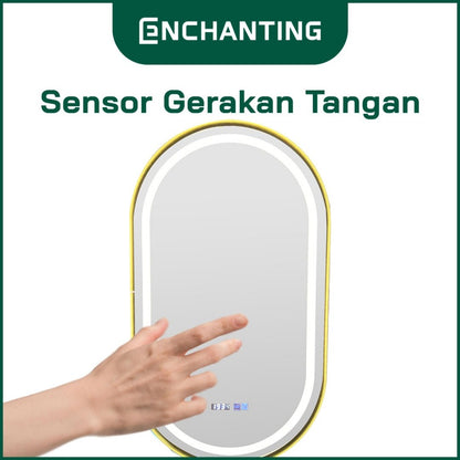 ENCHANTING Cermin/Mirror Oval LED Digital Black Golden Gun Grey Sensor Kaca Wastafel Europe Enchanting L20