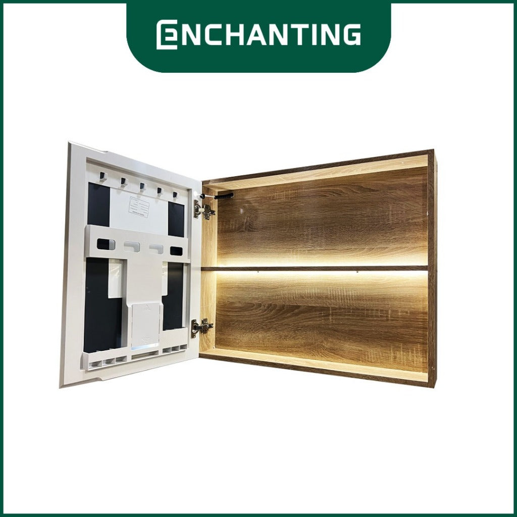 ENCHANTING Bathroom Cabinet/Kabinet Kamar Mandi Gantung PVC Material Waterproof Tahan Rayap Lampu LED Cream Cokelat Hitam BM109 BM110 BM111