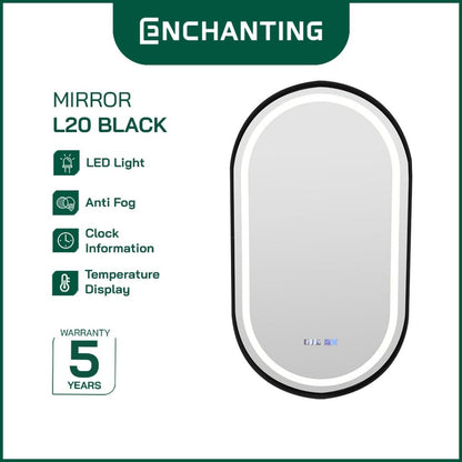 ENCHANTING Cermin/Mirror Oval LED Digital Black Golden Gun Grey Sensor Kaca Wastafel Europe Enchanting L20