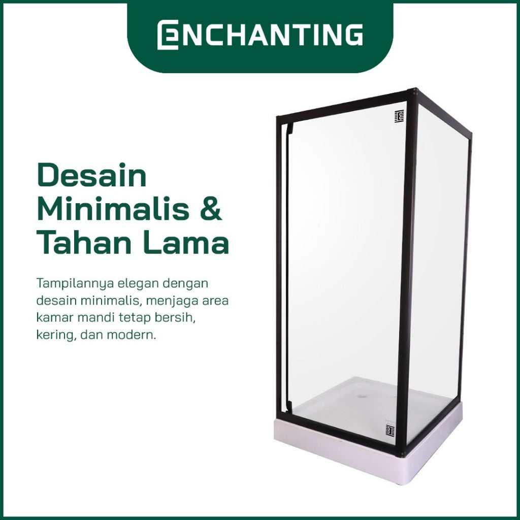 ENCHANTING Shower Box Minimalis Kaca Temper Glass Kamar Mandi E5104 Complete Set with Shower Tray & Afur