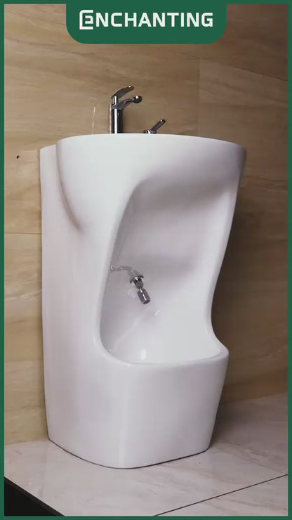 ENCHANTING Wastafel & Pencuci Kaki Standing Wudhu Basin Complete dengan Keran Washtafel Cuci tangan material Ceramic White E1377 / E1379 Bergaransi